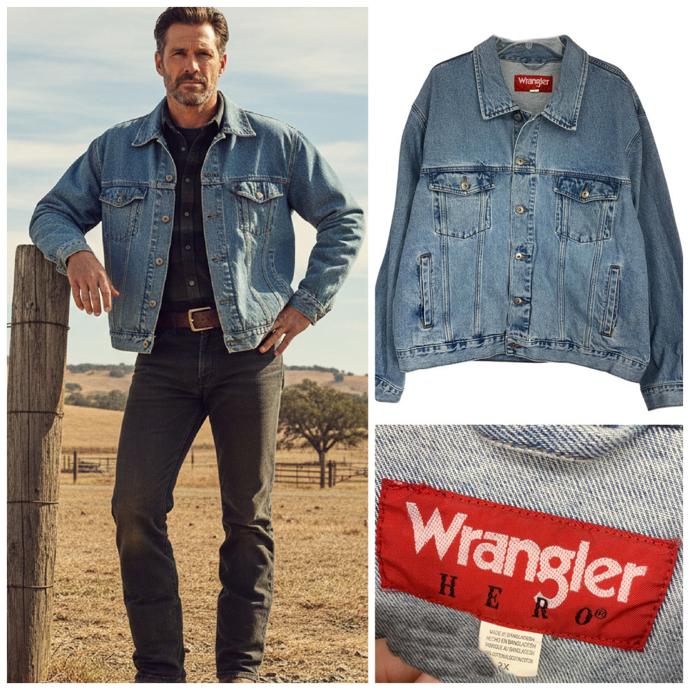 Vintage 1990's Wrangler Hero Men's Sz 2X Light Wash Denim Jean Jacket 3MHRWLY